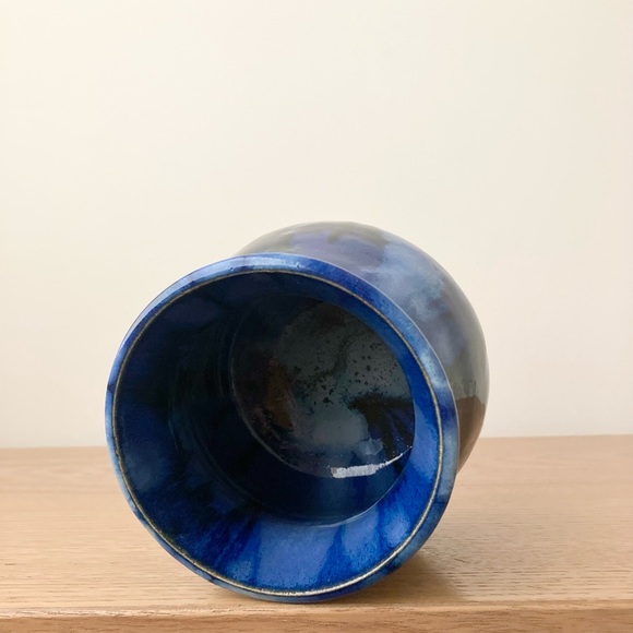studio pottery artisan blue drip glaze hand thrown crafted vessel vase planter - Picture 9 of 11